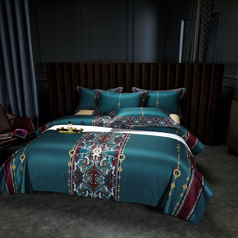 Luxury Egyptian Cotton Bedding  Teal Baroque Pattern Design - Detailed view