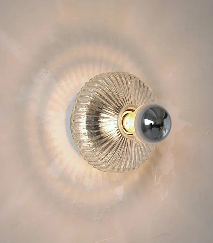 Vintage Glass Wall Lamp Ribbed Dome Shade With Chrome Accent - Product detail 12