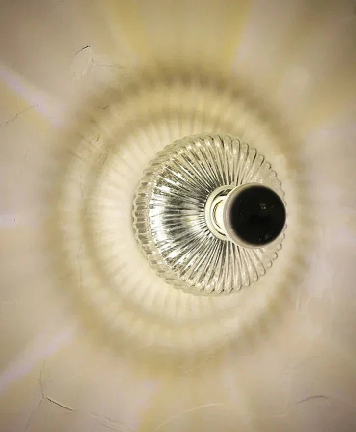 Vintage Glass Wall Lamp Ribbed Dome Shade With Chrome Accent - Product detail 8