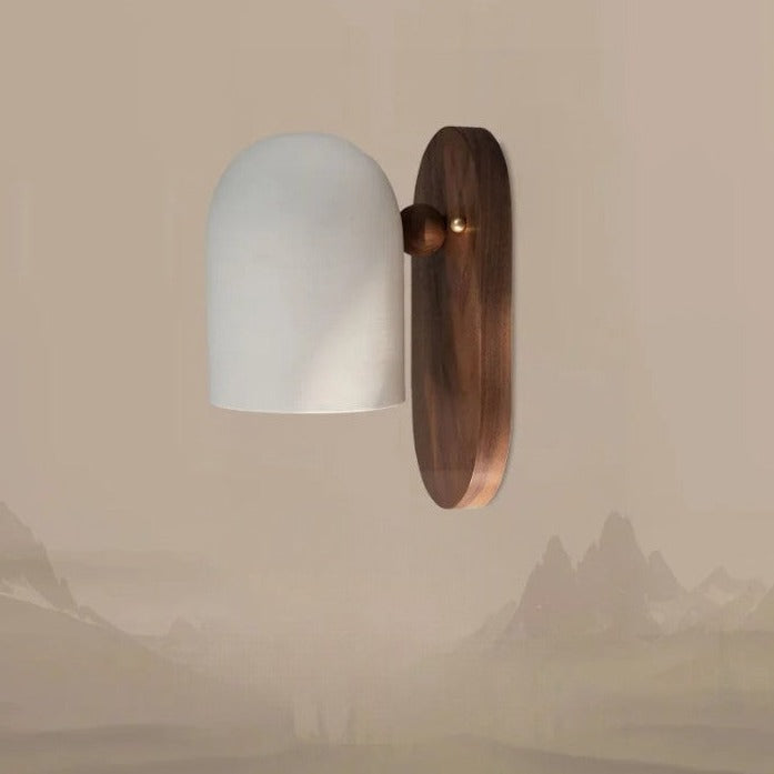 Modern Wall Lamp Walnut Wood with White Shade - Detailed view