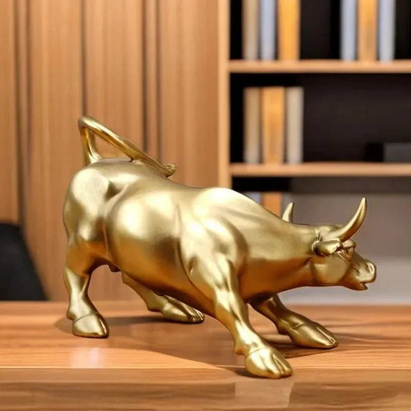 Golden Bull Sculpture Financial Success Symbol - Detailed view