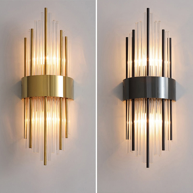 Modern Crystal Wall Lamp Gold Finish Metal Sconce - Detailed view