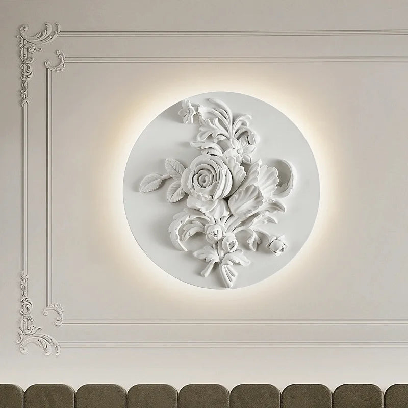 Vintage Wall Lamp French Round Floral Relief Design - Product detail 4