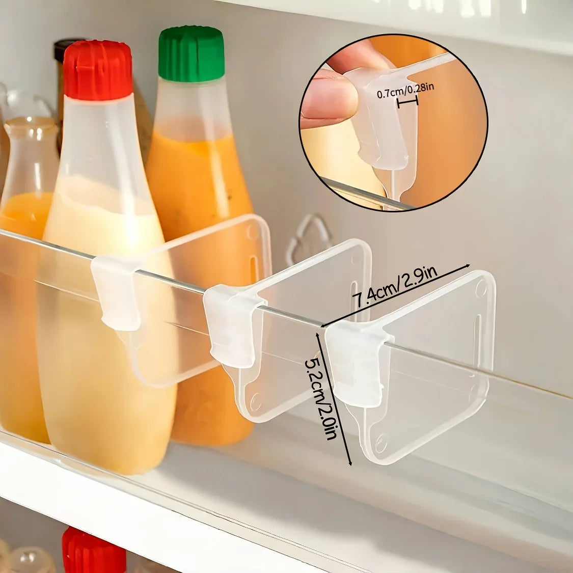 Refrigerator Shelf Organizer Clear Plastic Door Clip System - Product example