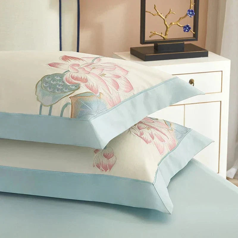 Lotus Floral Bedding Set  Egyptian Cotton Duvet Cover - Product detail 4
