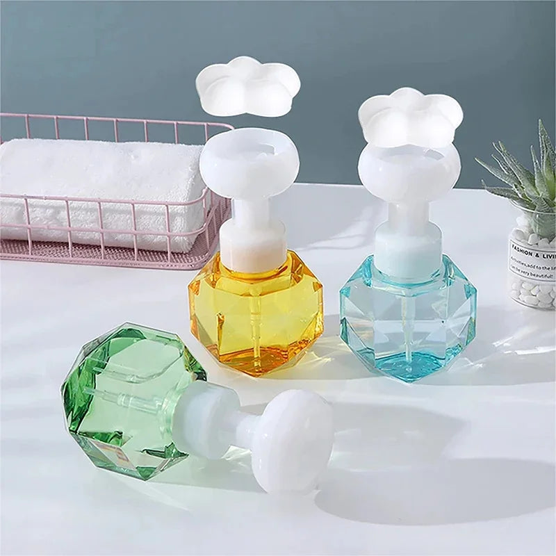 Geometric Soap Dispenser  Crystal-Cut Design With Foam Flower - Detailed view