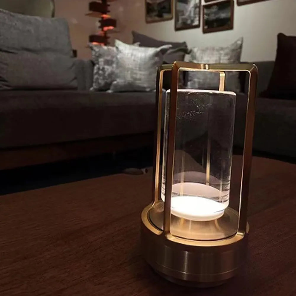 Modern LED Table Lamp Glass Cylinder Metal Frame Design - Detailed view