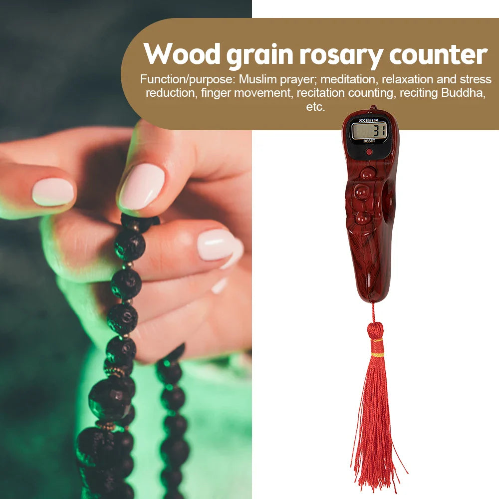 Digital Prayer Counter Wood Grain Design with Tassel - Product example