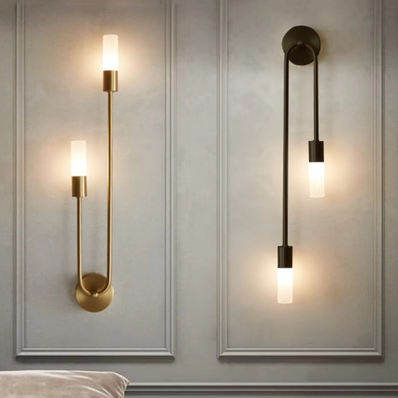 Modern LED Wall Light Dual Head Brass Finish - Detailed view