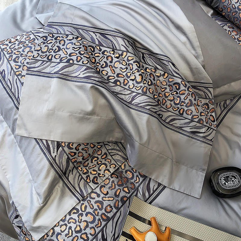 Luxury Egyptian Cotton Bedding Set  Embroidered Grey Pattern - Product detail 6