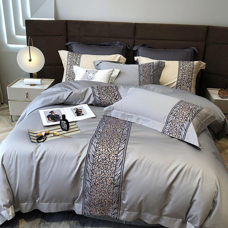 Luxury Egyptian Cotton Bedding Set  Embroidered Grey Pattern - Product detail 10