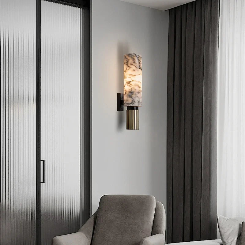 Luxury Marble Wall Lamp Copper Accent Cylinder Design - Product detail 6