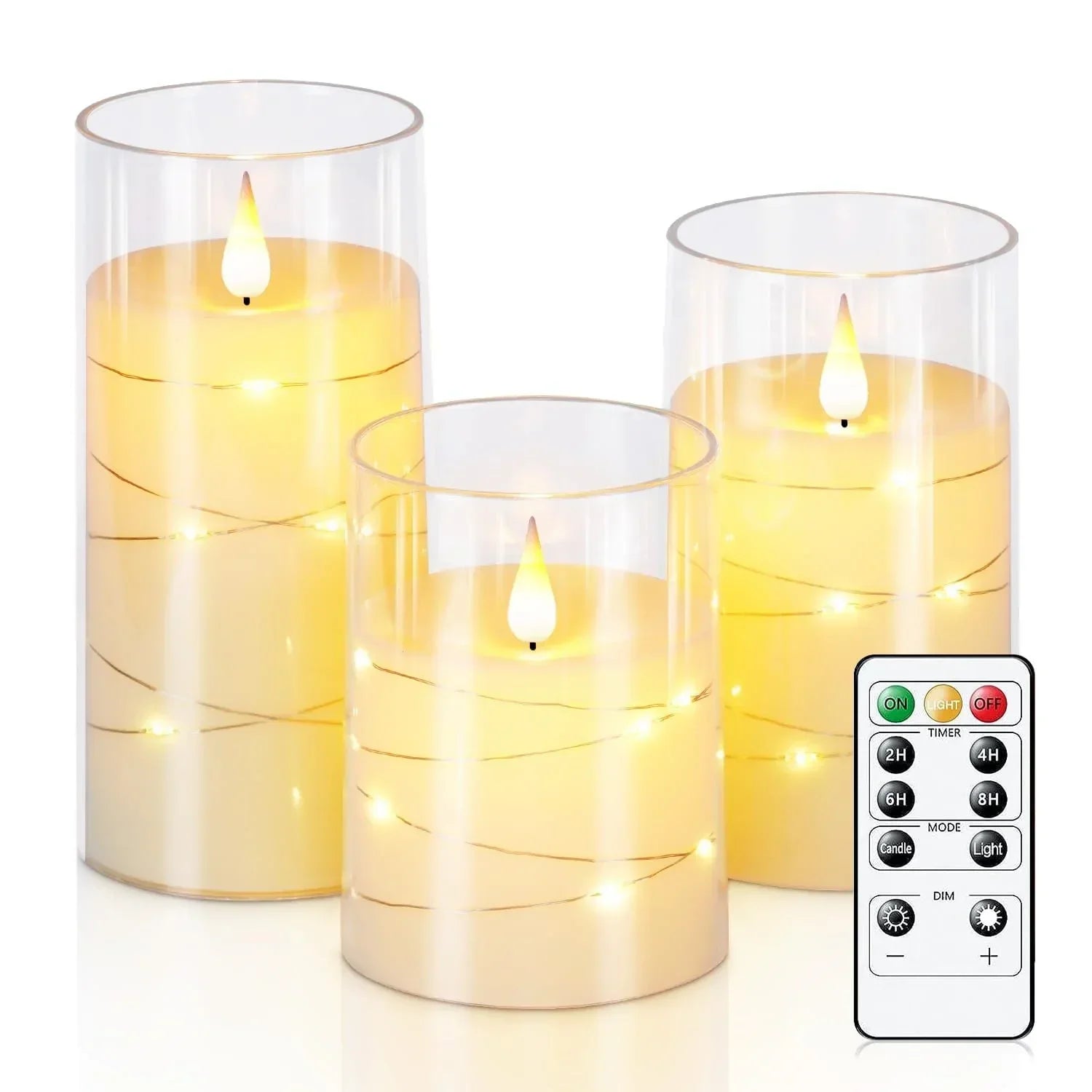 LED Flameless Candles  Glass Cylinder Set with String Lights - Product detail 5