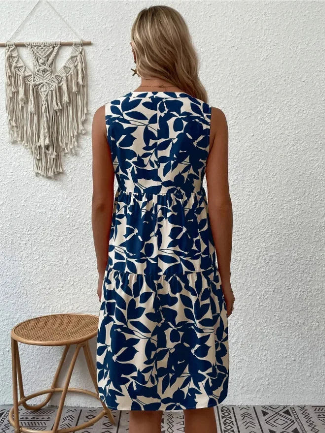 Summer Floral Dress V-Neck Tiered Cotton Design - Product detail 16