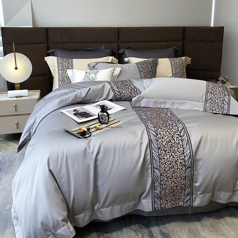 Luxury Egyptian Cotton Bedding Set  Embroidered Grey Pattern - Product detail 5