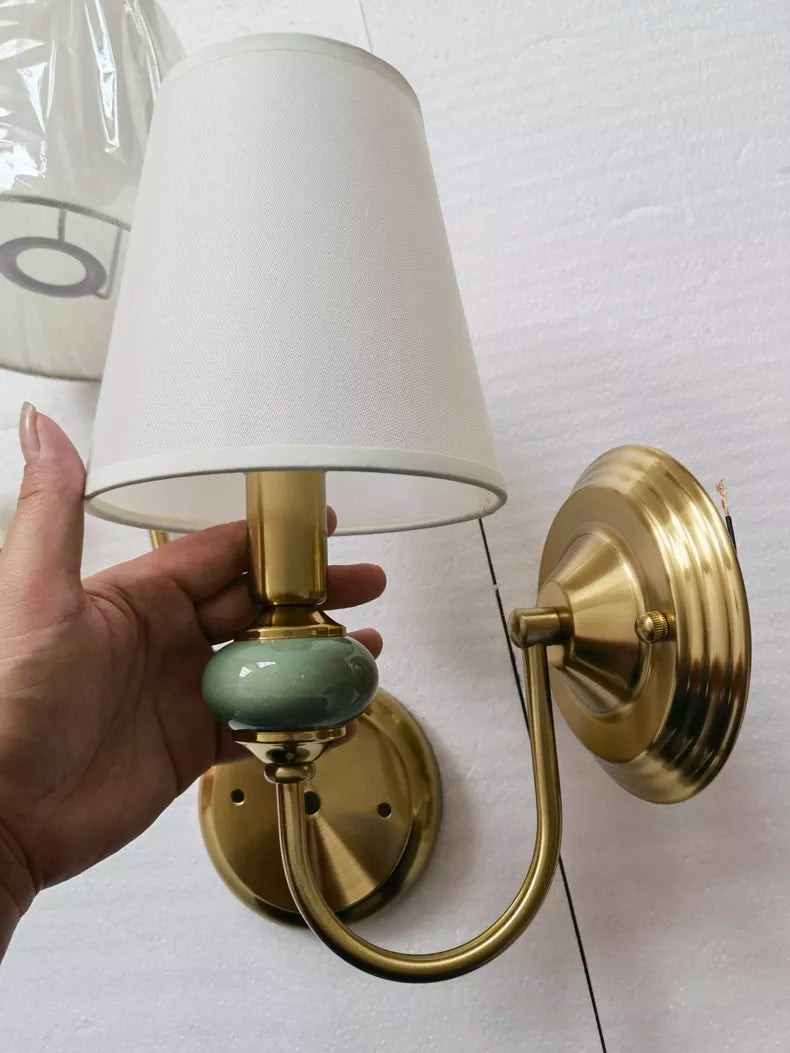 Modern LED Wall Sconce Brass Finish With Fabric Shade - Product detail 9