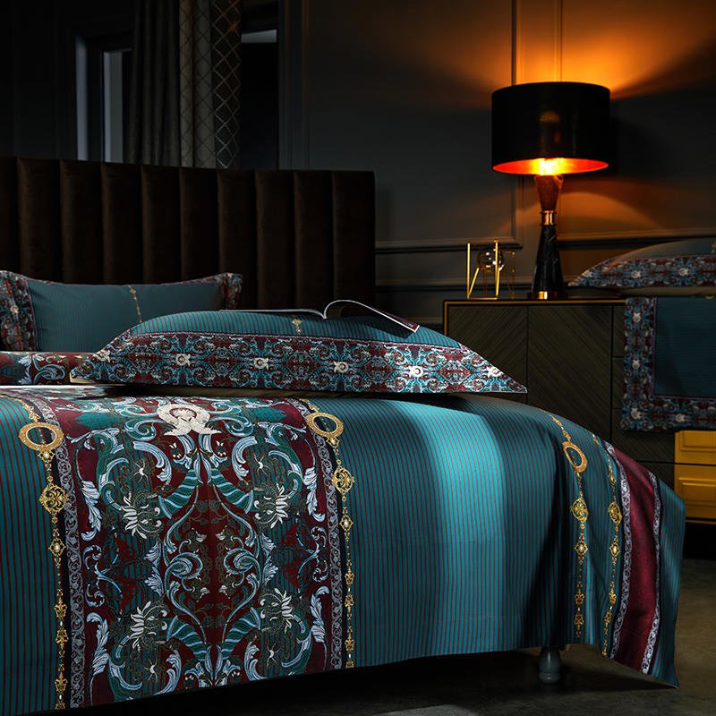 Luxury Egyptian Cotton Bedding  Teal Baroque Pattern Design - Product detail 4