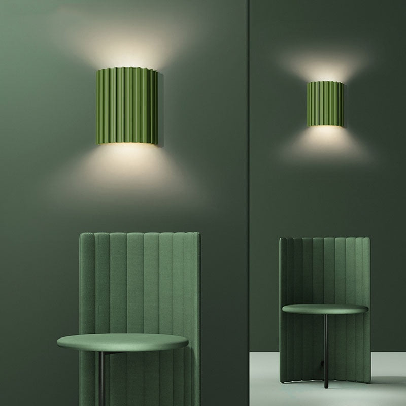 Modern LED Wall Light Fluted Green Aluminum Sconce - Detailed view