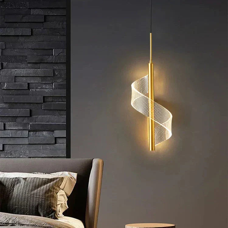 Modern LED Pendant Light Spiral Gold Metal Design - Product showcase