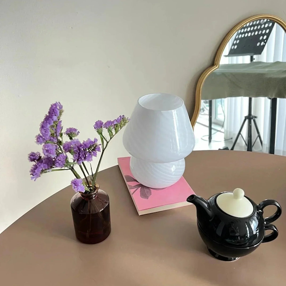 Striped Glass Table Lamp Pink Mushroom Design - Product detail 5