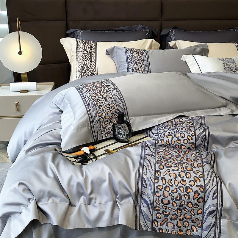 Luxury Egyptian Cotton Bedding Set  Embroidered Grey Pattern - Product detail 4