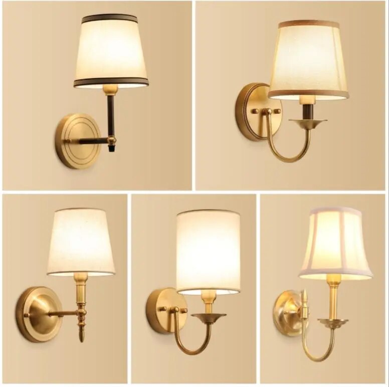 Classic Wall Sconce Curved Brass Arm With Fabric Shade - Detailed view