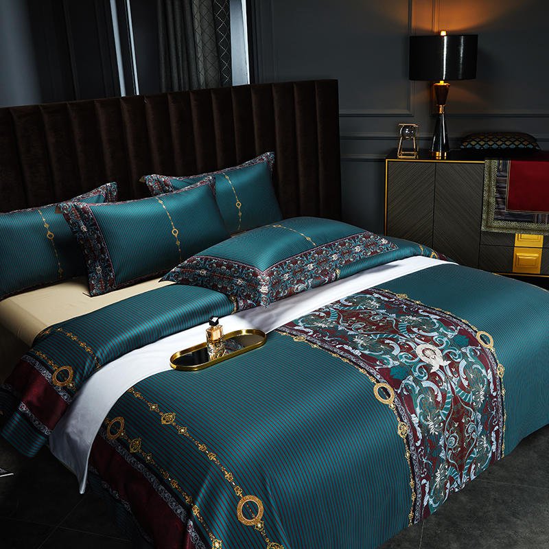 Luxury Egyptian Cotton Bedding  Teal Baroque Pattern Design - Product example