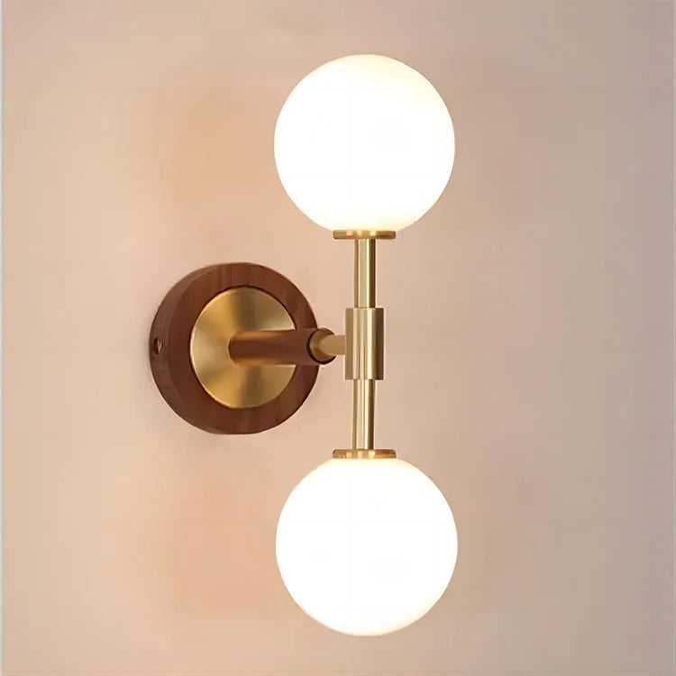 Modern Dual Globe Wall Light Brass Wood Accent Design - Product detail 9