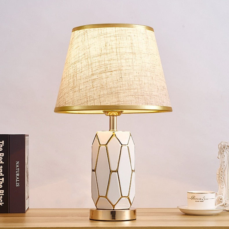 Geometric Table Lamp White Ceramic with Gold Trim - Product example