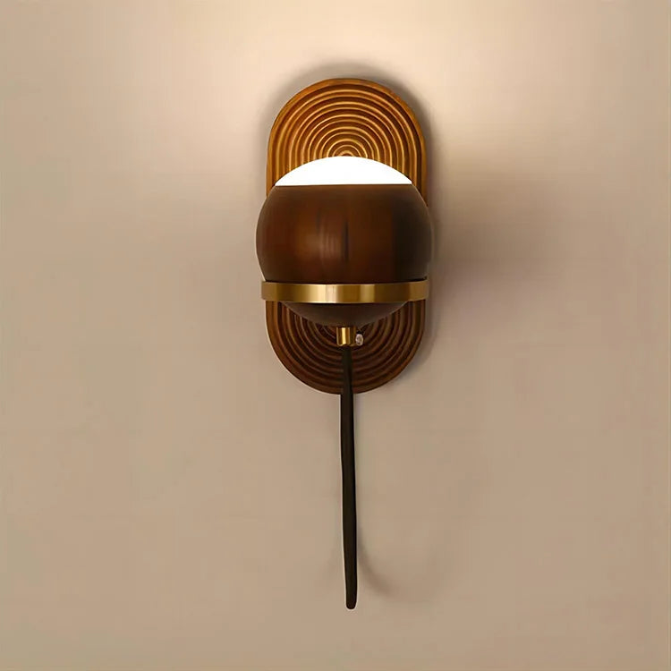 Modern Spherical Wall Lamp Walnut Wood Globe Design - Product detail 7