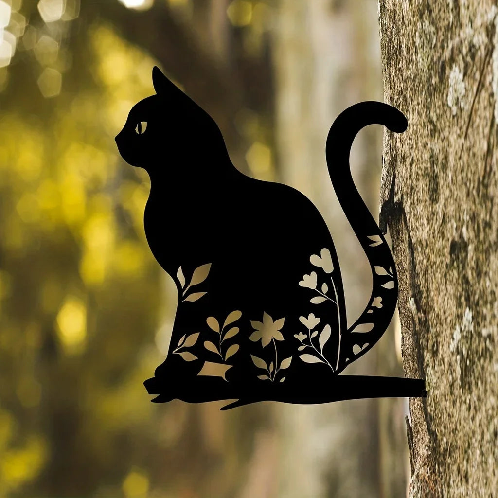 Metal Garden Cat Decor  Floral Silhouette Design - Product detail 6