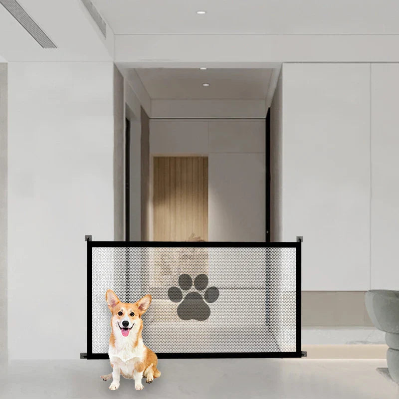 Retractable Pet Safety Gate  Mesh Barrier with Paw Print Design - Product example