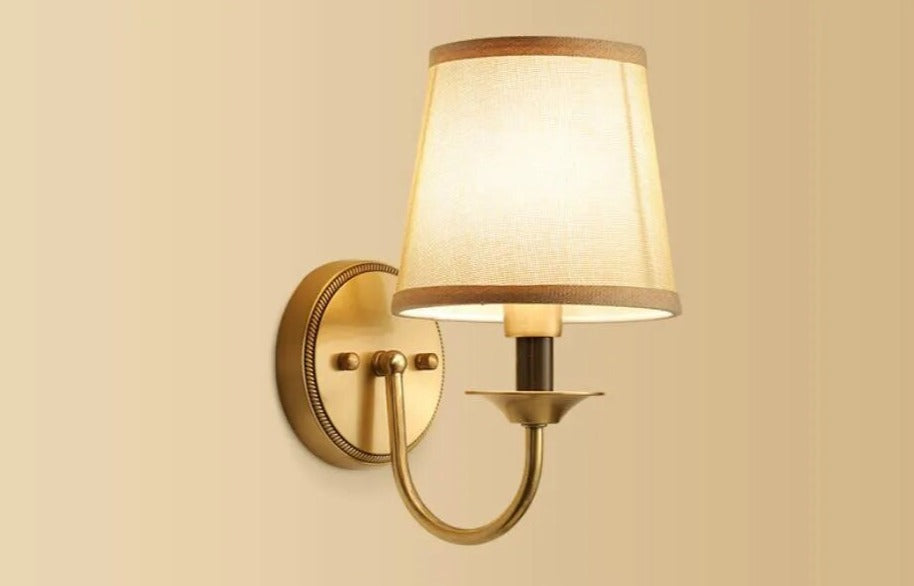Classic Wall Sconce Curved Brass Arm With Fabric Shade - Product detail 7