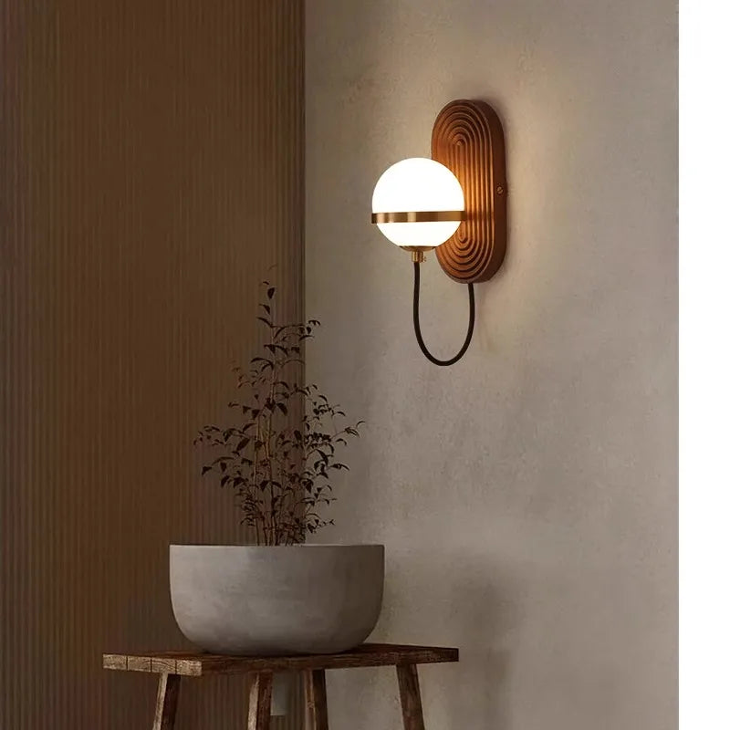 Modern Spherical Wall Lamp Walnut Wood Globe Design - Product detail 5