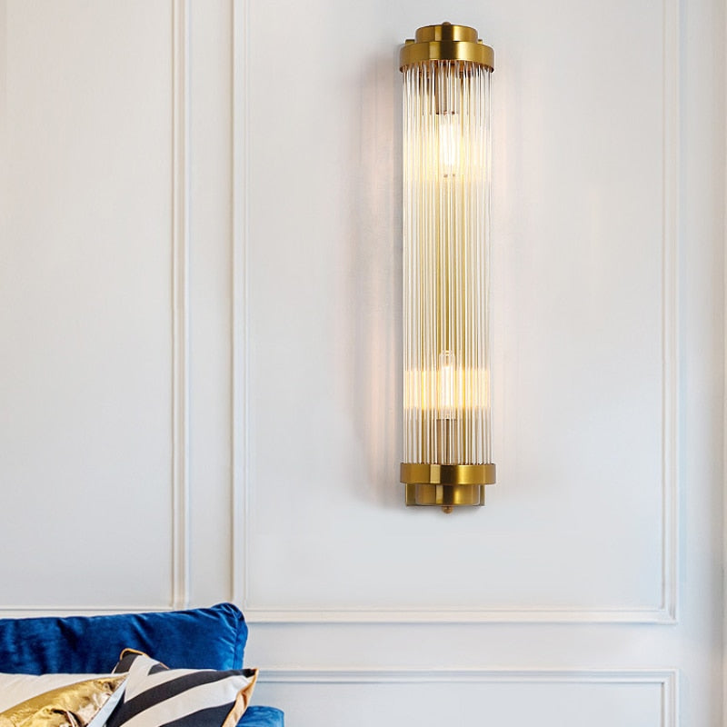 Art Deco Wall Sconce Gold Crystal Glass Rod Design - Detailed view