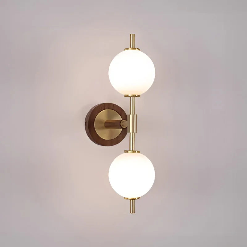 Modern Dual Globe Wall Light Brass Wood Accent Design - Product detail 6