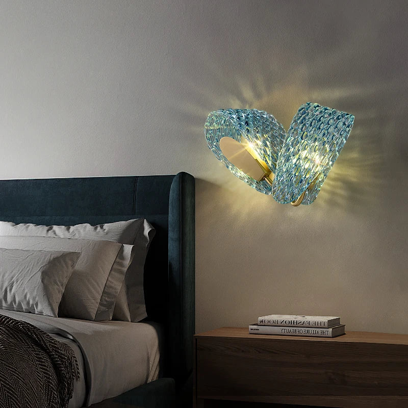 Modern Glass Wall Light Textured Blue Copper Design - Detailed view
