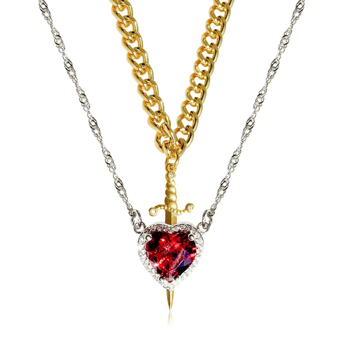 Romantic Pendant Necklace Set  Heart And Sword Design With Crystal Accents - Product detail 8
