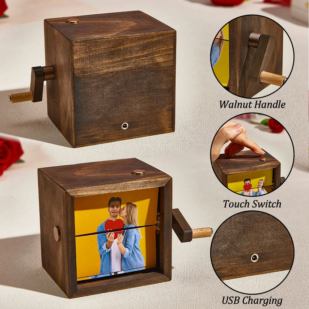 Wooden Photo Flipbook Frame Hand-Cranked Memory Display Box - Product detail 6