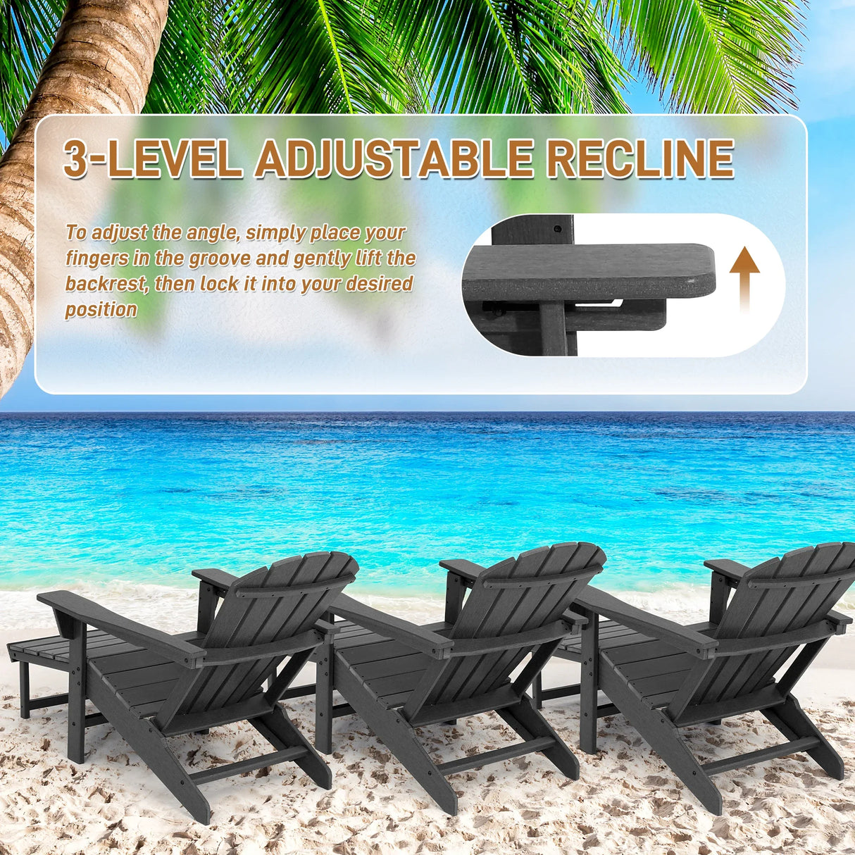 Adjustable Adirondack Chair HDPE Outdoor Recliner With Ottoman - Product detail 6