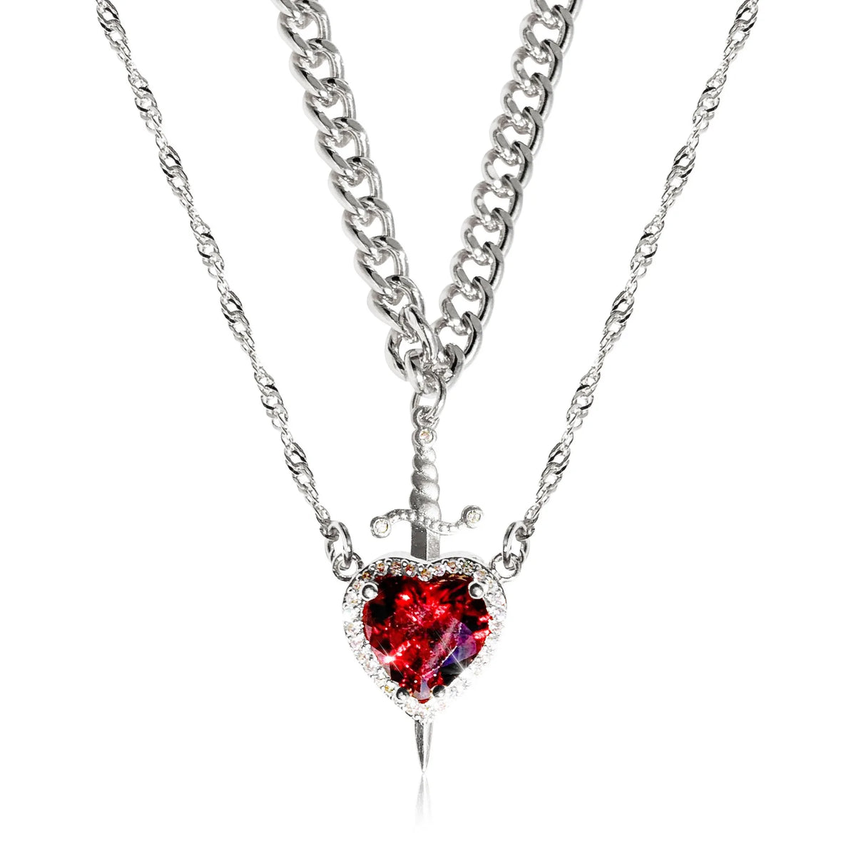Romantic Pendant Necklace Set  Heart And Sword Design With Crystal Accents - Product detail 9