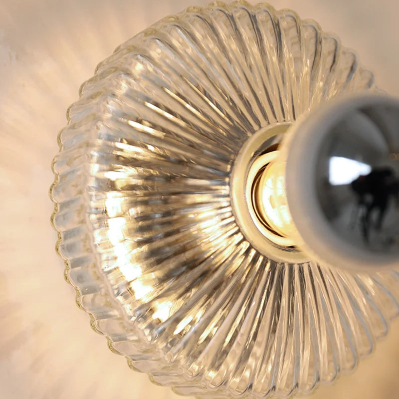 Vintage Glass Wall Lamp Ribbed Dome Shade With Chrome Accent - Product detail 6