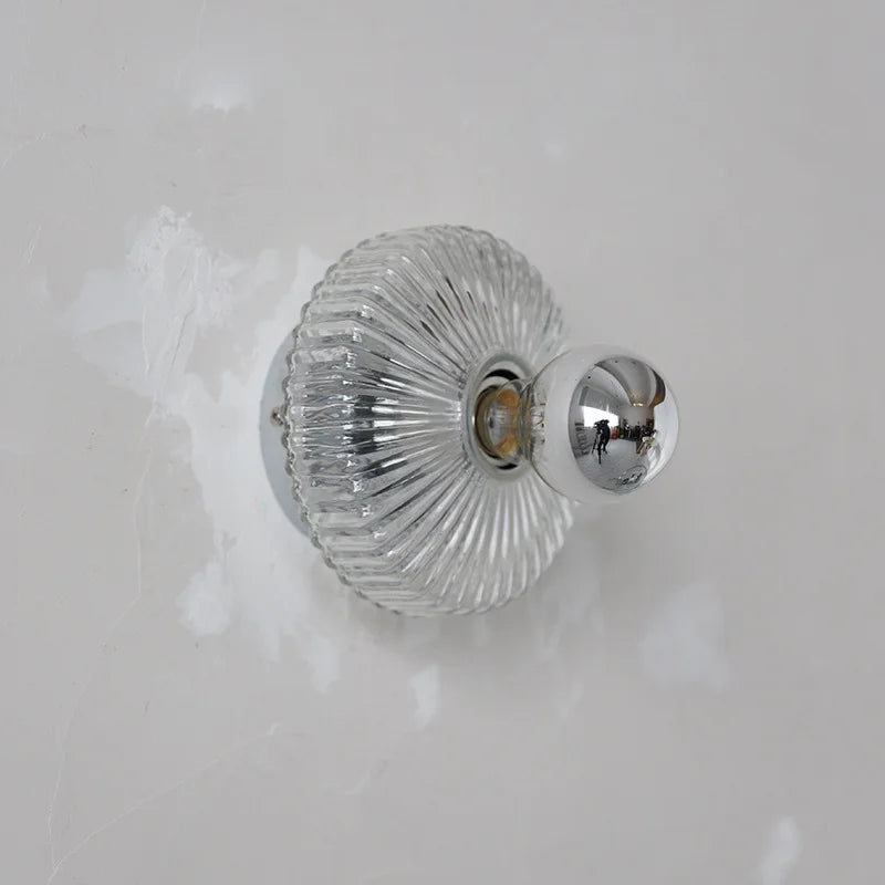 Vintage Glass Wall Lamp Ribbed Dome Shade With Chrome Accent - Product detail 4