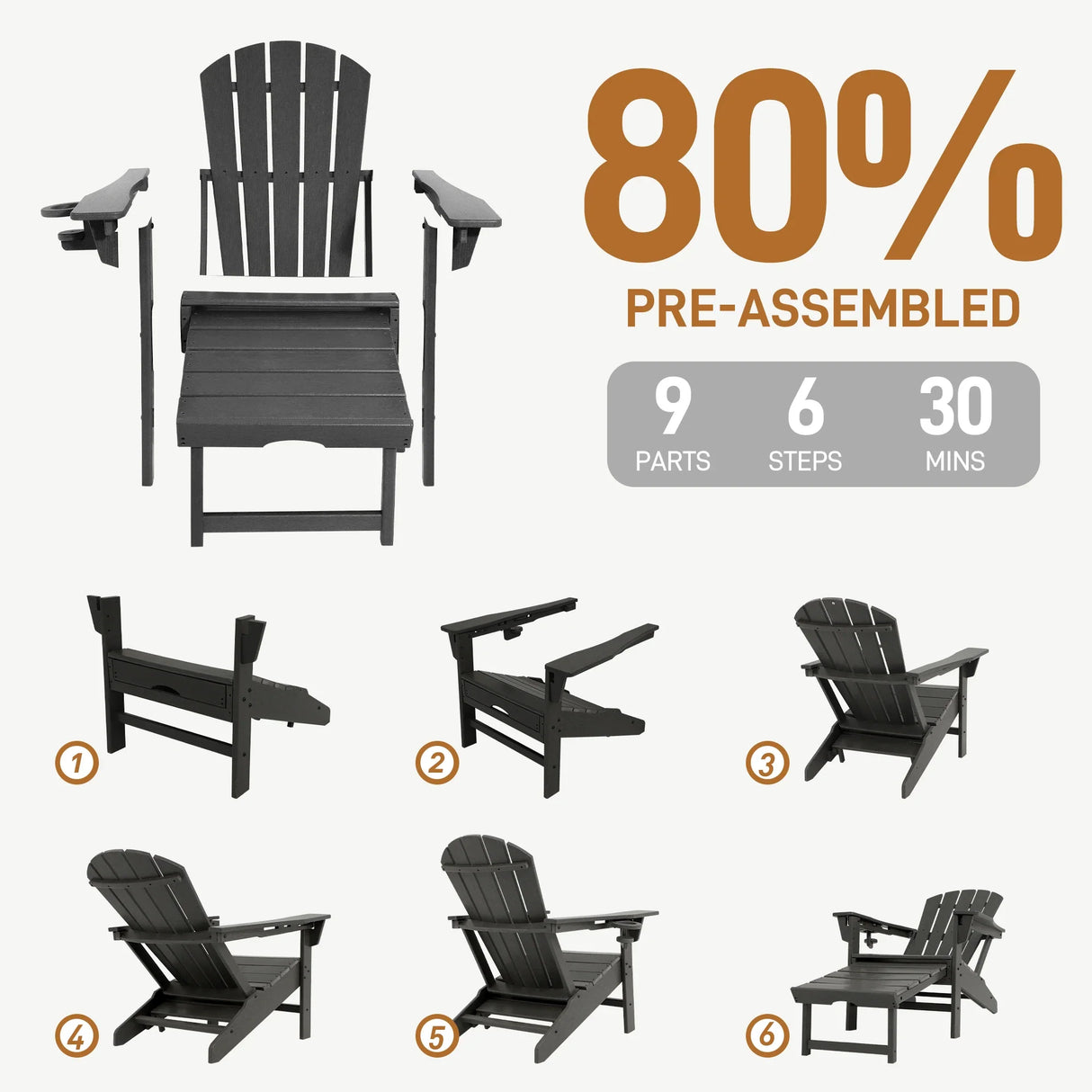 Adjustable Adirondack Chair HDPE Outdoor Recliner With Ottoman - Product detail 4