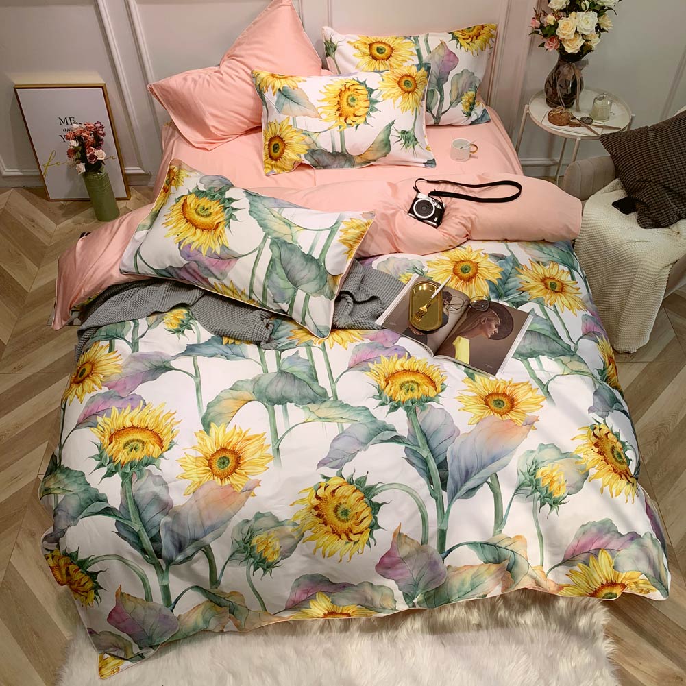 Egyptian Cotton Duvet Set  Watercolor Sunflower Pattern - Product showcase