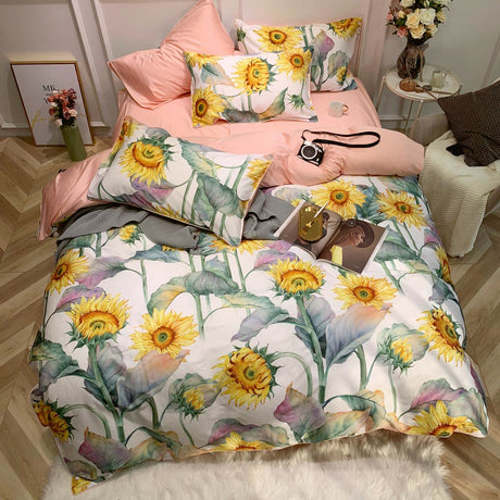 Egyptian Cotton Duvet Set  Watercolor Sunflower Pattern - Product showcase