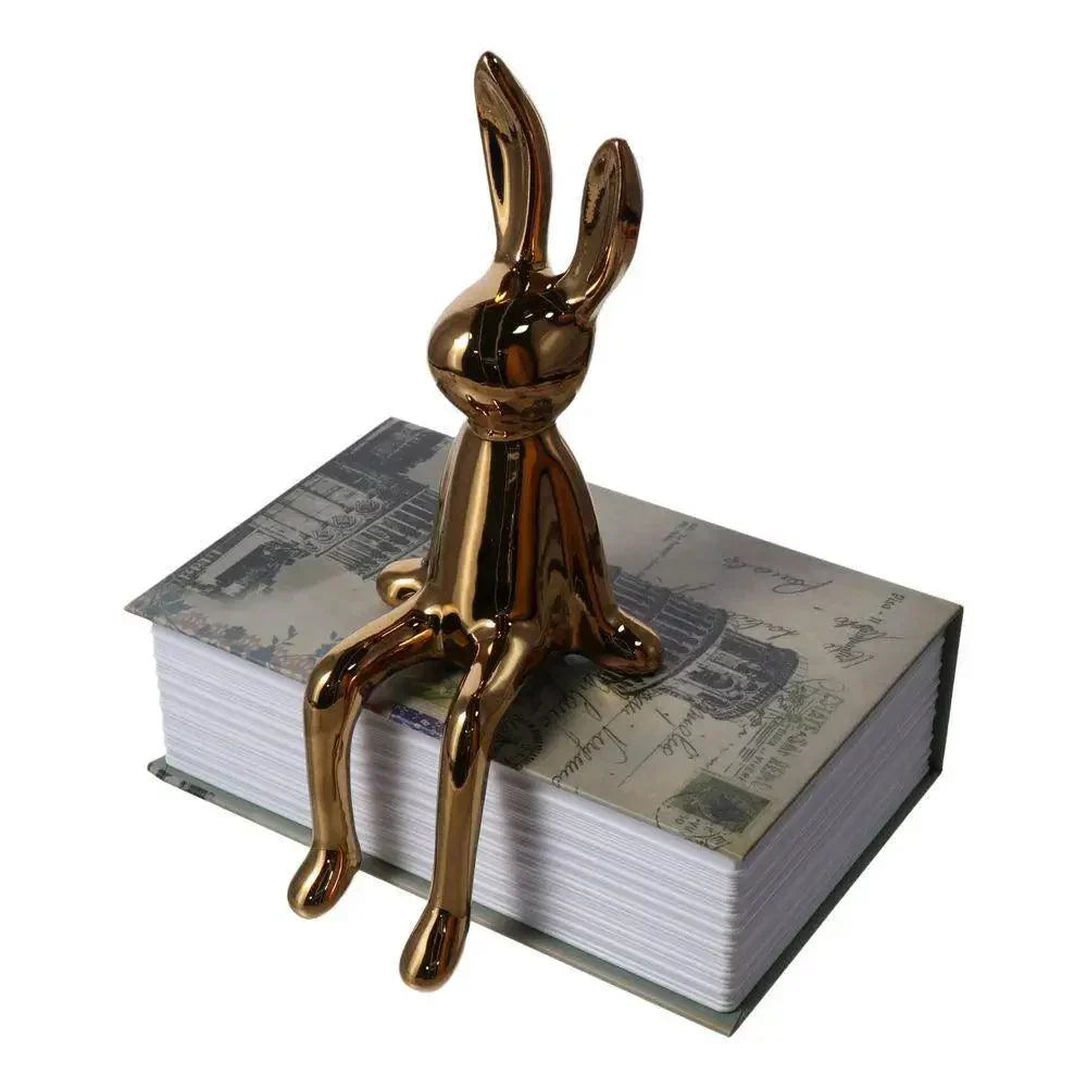 Modern Rabbit Figurine Gold Metallic Shelf Decor - Product example