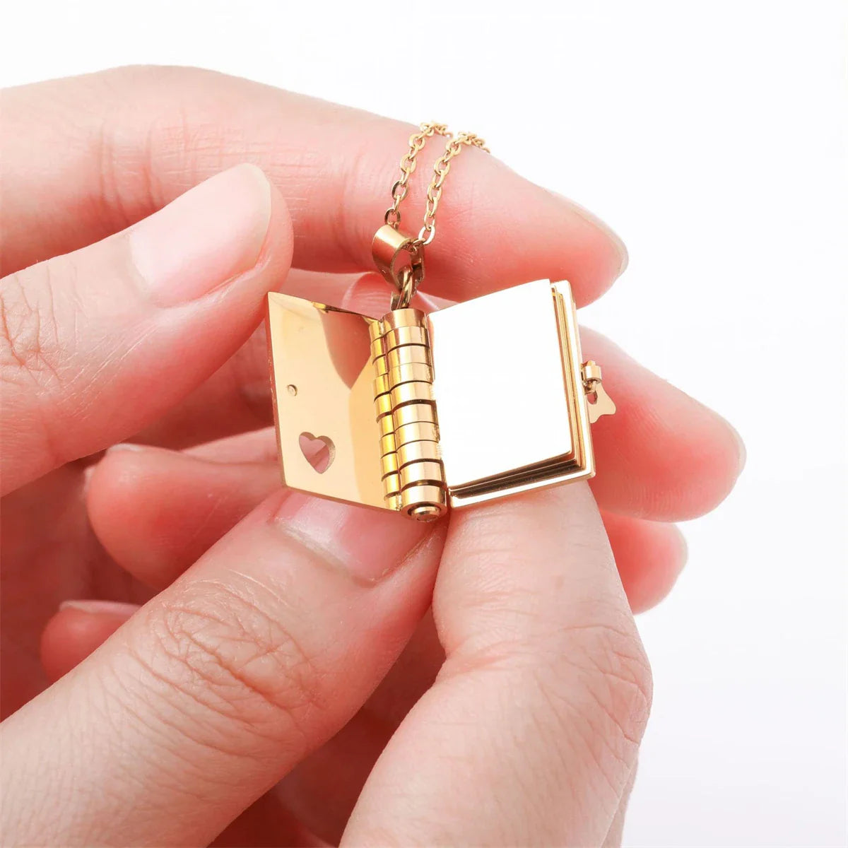 Miniature Book Necklace  Gold Heart Locket Design - Product showcase