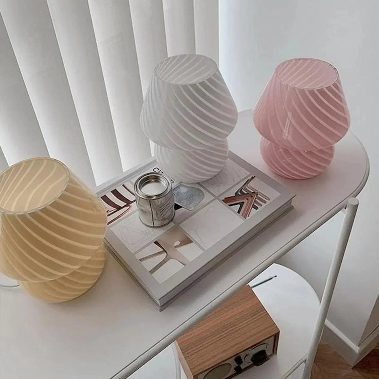 Striped Glass Table Lamp Pink Mushroom Design - Product detail 6