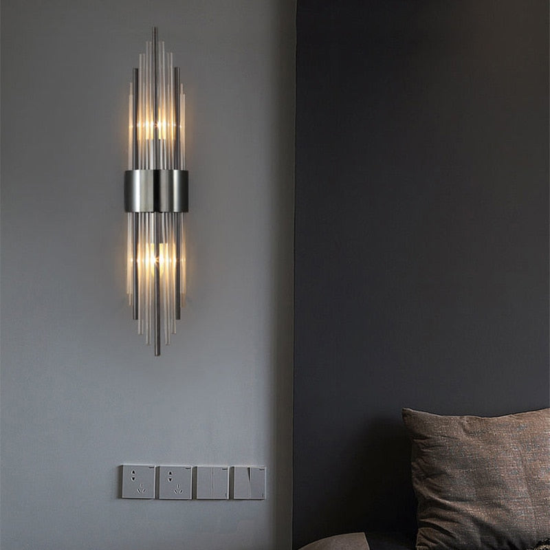 Modern Crystal Wall Lamp Gold Finish Metal Sconce - Product example